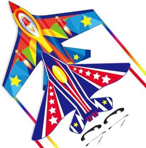 Flying Hoofer Fighter Airplane Kites (2 Pack) for Kids Ages 4-8 & 8-12 - Easy to Fly, Kites for Toddlers and Adults, Beginner Kite for Beach Trip.