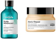 L'OREAL PROFESSIONNEL PARIS Scalp Advanced Anti-Oiliness Dermo-Purifier Shampoo 300 Ml + L'Oréal Professionnel Absolut Repair Hair Mask With Protein & Gold Quinoa For Dry And Damaged Hair, 250Gm