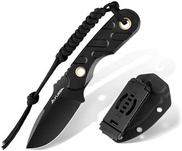 FLISSA Fixed Blade Knife, 7 Inch Full Tang Hunting Knife with Kydex Sheath and Emergency Rope, Tactical Knife for Survival, Camping, Hiking(Black)