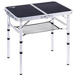 Sportneer Small Folding Table 2ft, 3 Adjustable Height Folding Camping Table with Mesh Layer Portable Aluminum Camping Tables Lightweight Folding Camp Tables Outdoor Table for Picnic Beach BBQ Cooking