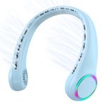 GULAKI Portable Neck Fan, Personal Fan with 4000mAh Battery, Rechargeable Neck Fan with 3 Speeds and 64 Cool Lights, Birthday Gifts for Men Women Mom Dad, Hands Free Cooling fan for Summer(Blue)