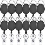 12 Pcs Black Retractable Key Chain Badge Card Holders, YTBUBOR 60cm/ 23.6 Inches Retractile Key Badge Reel Cord Clip with Belt Clip and Key Ring