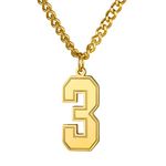 18K Gold Plated Number 3 Necklace Charm Pendant with Curb Chain 22+2" Extender for Men/Women Stainless Steel Sports Jewelry