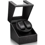 BeQuest: Quest For More Double Automatic Watch Winder Box, Automatic Watch Display Storage Rotation Wristwatch Box with 2 Slots-Black (CROC)