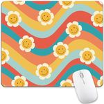 Smiling Face Mouse Pad Cute, Daisy Groovy Flower Rectangular Laptop Mousepad Rainbow Computer Office Small Retro Floral Portable Desk Pad Non-Slip Wireless Mouse Mat Washable Desk Decor Accessories