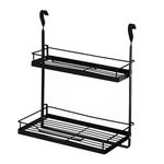 LIVIVO 2 Tier Hanging Storage Shelf Rack For for Spices Herbs Condiments Seasoning Kitchen Rail Plates Bowl Tumbler Glasses Utensil Cutlery Knives Pots Paper Towel (2 Tier Spice Rack, Black)