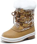 DREAM PAIRS Boys Girls Winter Snow Boots for Little Big Kids Tan/White Size 4 Big Kid SDSB2225K