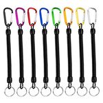 8 PCS Stretchy Spiral Keyring with Color D Metal Carabiner Clip,Retractable Keychain Spring Safety Spring Key Holder for Keys, Wallet, Phone, Backpack