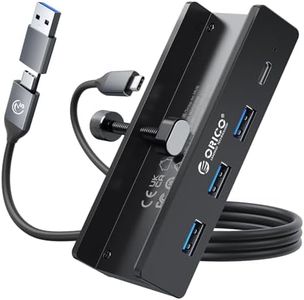 ORICO Hub USB, Hub USB 3.0 en Aluminium avec Port d'alimentation 5 V, Adaptateur USB C 4 Ports avec 3 USB-A 3.0 et 1 USB-C 3.0, 5 Gbps, câble de 100 cm (C vers A/C), pour moniteurs, Bureaux, Noir