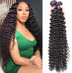 Luduna Deep Wave Bundles 100% Unprocessed Brazilian Virgin Remy Hair Human Hair Deep Curly 3 Bundles Hair Extensions Natural Black for Women