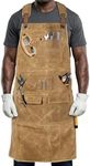 FMLIUY Woodworking Apron for Men, Waterproof Waxed Canvas Welding Apron with 9 Tool Pockets, Poly Cotton Heavy Duty Workshop Aprons for Shop Carpenter Woodworkers Men Gift, Adjustable to S- 3XL, Khaki