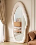 DYNWELL Full Length Mirror Floor Mirror Full Length Mirror with Stand Wall Mounted Mirror Standing Hanging or Leaning Against Wall Full Body Mirror for Bedroom Living Room Irregular Mirror, White