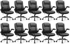 Leather Office Chair, PU Home Computer Desk Chairs with Ergonomic Back Support, 360°Swivel Free，Small Gaming Chair with Wheels and Adjustable Armrests, for Short People Use
