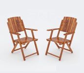 Fine Wood HUB Wooden Patio Folding Dining Chairs for Living Room | Foldable 2 Chairs for Outdoor, Garden & Balcony | Sheesham Wood, Honey Finish