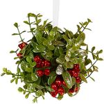 Ornativity Mistletoe Glitter Hanging Ornament - Christmas Mistletoe Kissing Ball with Red Berries Holiday Kiss Xmas Decoration for Doorway Arch Light Fixture 5"