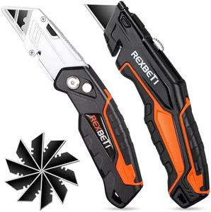 REXBETI 2-Pack Utility Knife, SK5 Heavy Duty Retractable Box Cutter for Cartons, Cardboard and Boxes, Blade Storage Design, Extra 10 Blades Included（Total 18 Blades）