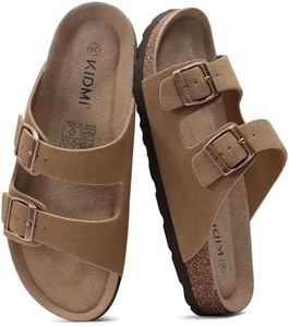 KIDMI Unisex Genuine Suede Summer Sandals Arch Support Cork Footbed Slide Sandals with Double Adjustable Buckle for Women Men, Chestnut 40