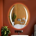 Glass Oval Led Bathroom Wall Mount Mirror With 3 Lighting Options (Warm, White, Natural White) - Stylish Illumination For Your Wash Basin 18 X24 Inch, Framed