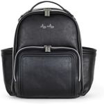Itzy Ritzy Mini Plus Diaper Bag Backpack – Chic Mini Diaper Bag with Changing Pad, 10 Total Pockets (6 Internal and 4 External), Grab-Top Handle and Rubber Feet (Black with Silver Hardware)