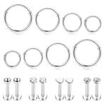 SAILIMUE 16PCS 16G Tragus Helix Earrings for Women Surgical Steel Hoop Earrings 6/8/10/12MM Piercing Cartilage Earrings Piercing Helix Septum Couch Daith Lip Piercing Jewellery Silver Tone