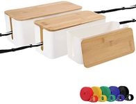 Cable Management Boxes Organizer, Wood Lid, Large Storage Wires Keeper Holder for Desk, TV, Computer, USB Hub, System to Cover and Hide & Power Strips & Cords (3 Set (XL+L+M), Ice White)