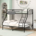 JURMERRY Twin-Over-Full Bunk Bed with Metal Frame and Ladder, Light Black