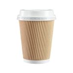 We Can Source It Ltd – 12oz Disposable Kraft Ripple Paper Cups with Lids – Insulated Brown Paper Cups with 3 Ply Construction – 100% Compostable – For Tea, Coffee, Hot Drinks – 75Pc