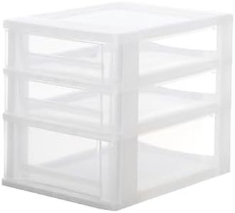 Iris Ohyama, Tour de Rangement Plastique, 2 Petits Tiroirs & 1 Tiroir Moyen, Blanc Givré, Ouverture Facile, Format A4, Meuble, pour Bureau, Fourniture Scolaire, Papeterie, Sans BPA, DDOCH-2021
