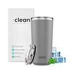 The Clean Hydration Co, Tumbler 20, Insulated Stainless Steel Coffee Mug Cup with Ceramic Inner Coating, No Metal Taste | Aqua (Grey)