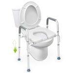 OasisSpace Stand Alone Raised Toilet Seat 300lb - Heavy Duty Medical Raised Homecare Commode and Safety Frame, Height Adjustable Legs, Bathroom Assist Frame for Elderly, Handicap, Disabled