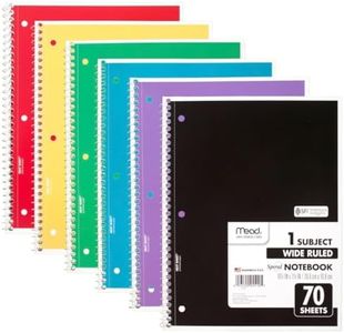 Mead Spiral Notebook, 6 Pack, 1-Subject, Wide Ruled Paper, 7-1/2" x 10-1/2", 70 Sheets per Notebook, Color Will Vary (73063)