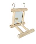 KSK 1 Pcs Birds Toy for Cage,Parrot Hanging Swing with Mirror,Natural Wooden Play Toys, Pet Bird Cage Accessories with Metal Hook(Small)