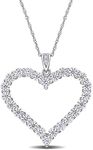 Abbie+Cleo Round Shape Created White Moissanite Gemstone Large Heart Pendant in Rhodium Flash Plated Sterling Silver, Chain 18in