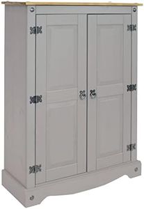 Sunnydaze 43-Inch H 2-Door, 2-Shelf Solid Pine Kitchen Pantry Cabinet - Zinc Alloy Hinges and Door Pulls - Gray