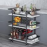 LAITIMIA 3-Tier Bar Cart, Home Bar Serving Cart, Rolling Wine Cart with Wine Bottle and Glass Storage, Kitchen Serving Cart, Liquor Beverage Cocktail Cart for The Home Dining Party, Black