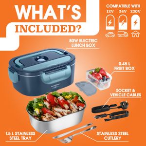 TRAVELISIMO Heated Lunch Box 1.5L – Portable Electric Food Warmer