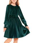 Arshiner Girls Velvet Dress Crew Neck Long Sleeve Elegant Party Dresses for School (0-Green, 6-7 Years)