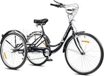 Viribus 26 Inch Adult Tricycle, 7 Speed Adult Trike 3 Wheel Cargo Bike with Basket & 205 kg Cap for Men Women Senior, Adjustable Three Wheel Bike Cruiser Bicycle for Shopping Cycling Pedalling, Black