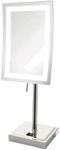 JERDON Lighted Tabletop Makeup Vanity Mirror -Chrome Finish- Rectangular 6.5” x 9” Design - 5X Magnification – Chrome Finish - Power Cord and Plug - Model JRT910CL