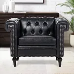 Vaztrlus Modern Living Room Chairs Oversized Chesterfield Chair Black Faux Leather Tufted Arm Accent Sofa Chairs Deep Seat Comfy Classic Club Wingback Single Sofa Chair for Bedroom Office