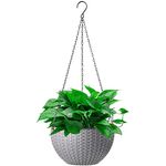 Foraineam 10.2 Inch Dual-pots Design Hanging Basket Planters Self-Watering Indoor Outdoor Hanging Flower Plant Pot with Drainer and Hanging Chain (Silver Gray)