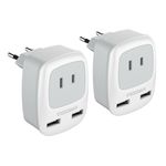 European Travel Plug Adapter, TESSAN International Power Plug with 2 USB, Type C Outlet Adaptor Charger for CA to Most of Europe Finland, France, Germany, Greece, 2 Pack