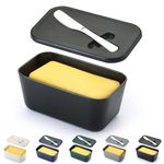 Butter Dish with Lid for Countertop and Refrigerator Dooe Shelf, Reanea Plastic Butter Holder Tray Container with Butter Knife, Easy Scoop Dishwasher Safe