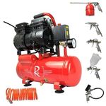 RocwooD Air Compressor Electric 8L Litre 0.75HP 550w Silent Portable Oil Free 8bar 116psi 4CFM 5 Piece Accessories Kit Workshop Garage 230v 3 Pin UK Plug Red Low Noise 15kg