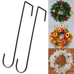 ZningEsxi 2 Pack Wreath Hanger for Front Door 12in Metal Over Wreaths Hook Christmas Halloween Home Decor for Hanging Clothes Towel Bag Door Sign(Black)