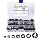 HanTof 7 Sizes 320PCS Internal Tooth Starlock Washers,Quick Speed Locking Washers, Push On Retainers Clips,Push On Nut Fasteners Assortment Kit for Shaft and Stud,65Mn Spring Steel,Black Oxide Finish