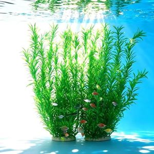 2 Pack Aquarium Decor Plastic Plants, Extra Large 21 Inches Tall Realistic Fish Tank Decorations, Soft Artificial Aquatic Plants for Fish Tank, Green 4 Pieces
