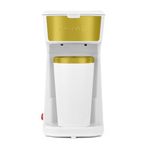 Holstein Housewares - Single Serve Coffee Maker, 14 oz Personal Coffee Machine with Reusable Filter, One Touch Operation and Auto Shut-Off, White and Gold