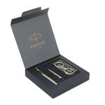 Parker Vector Gift Set - Parker Roller Ball Pen With Parker Logo Round Key Chain (Ink - Blue)