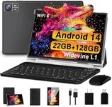 Android 14 Tablet 10.1 inch Tablets 22GB RAM 128GB ROM 1TB Expand, Octa-Core Tablet with Keyboard Mouse Case, Widevine L1, 1280x800 IPS HD Touch Screen, 8000mAh Battery GPS Tablet PC (Black)